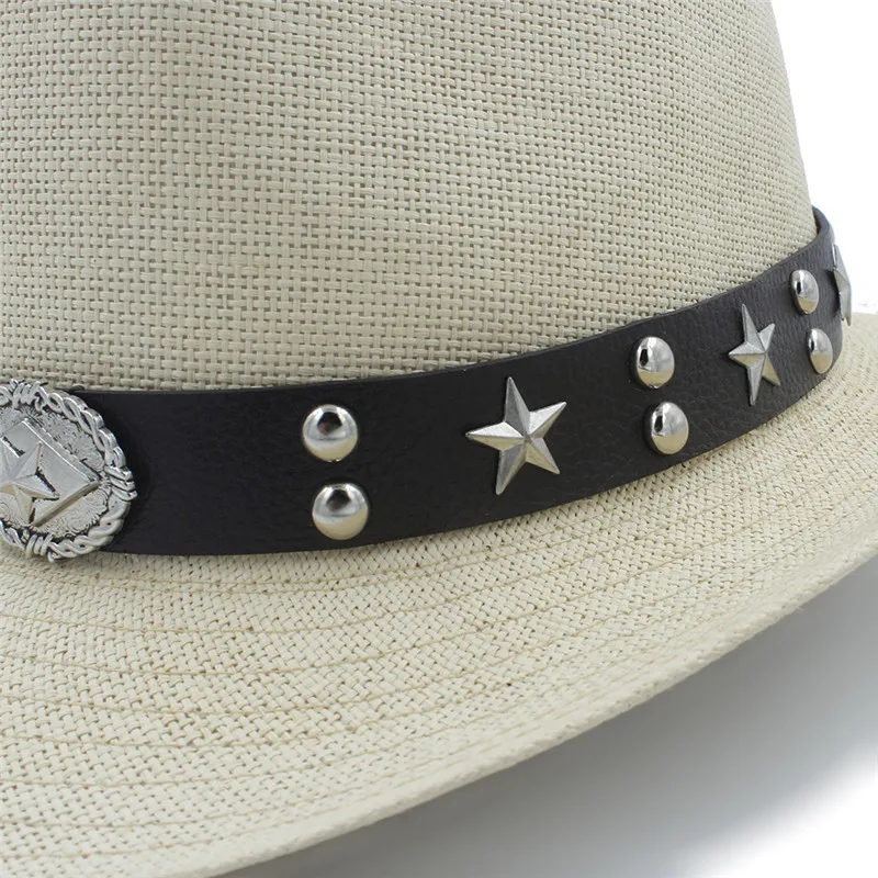 Мужская летняя соломенная ковбойская шляпа Sombrero Billycock в стиле панк с поясом