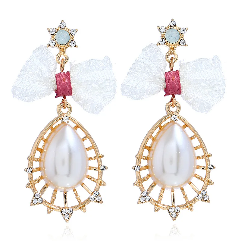 Полые капли воды Длинные Висячие Серьги Свадебная вечеринка Crystal Pearl Bowknot Модные