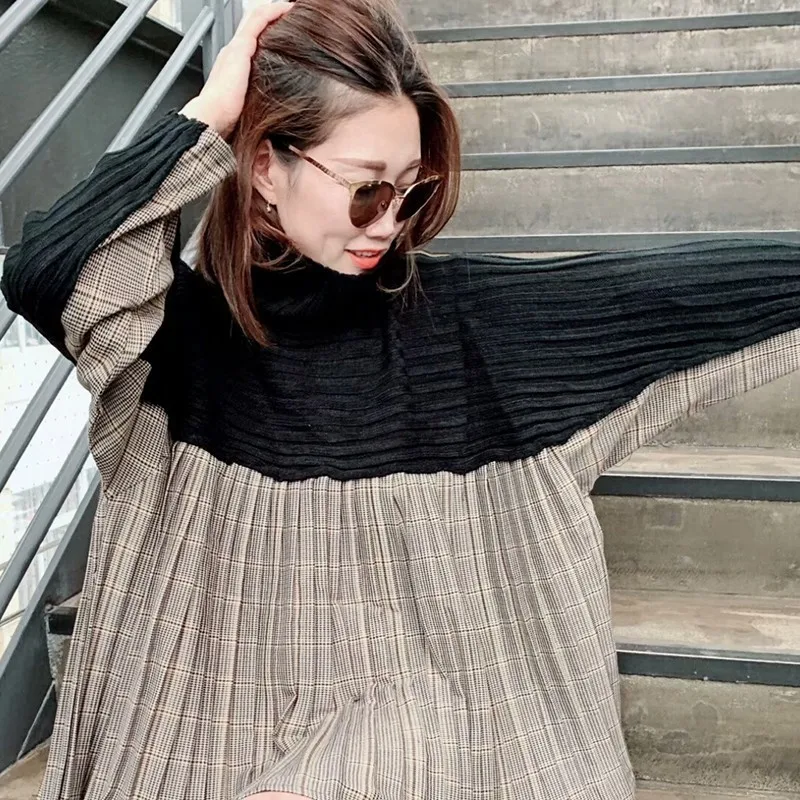 Женский клетчатый пуловер TWOTWINSTYLE Повседневный свитер составного кроя с