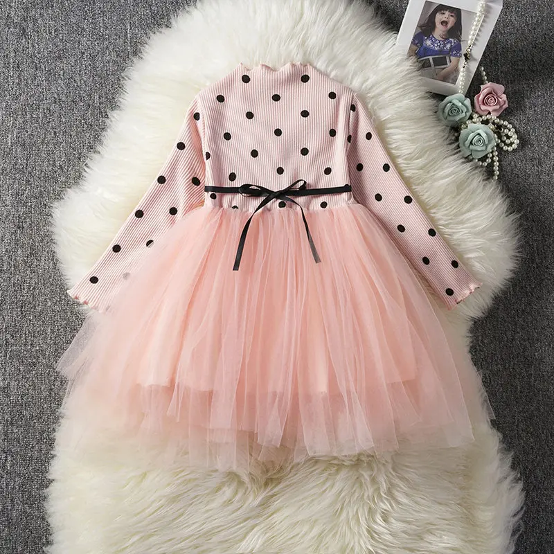Pink dress Платье без рукавов для маленьких девочек Одежда для новорожденных девочек фатиновое бальное платье-пачка в горошек с длинными рукавами и бантом для вечеринок - Цвет: Pink dress