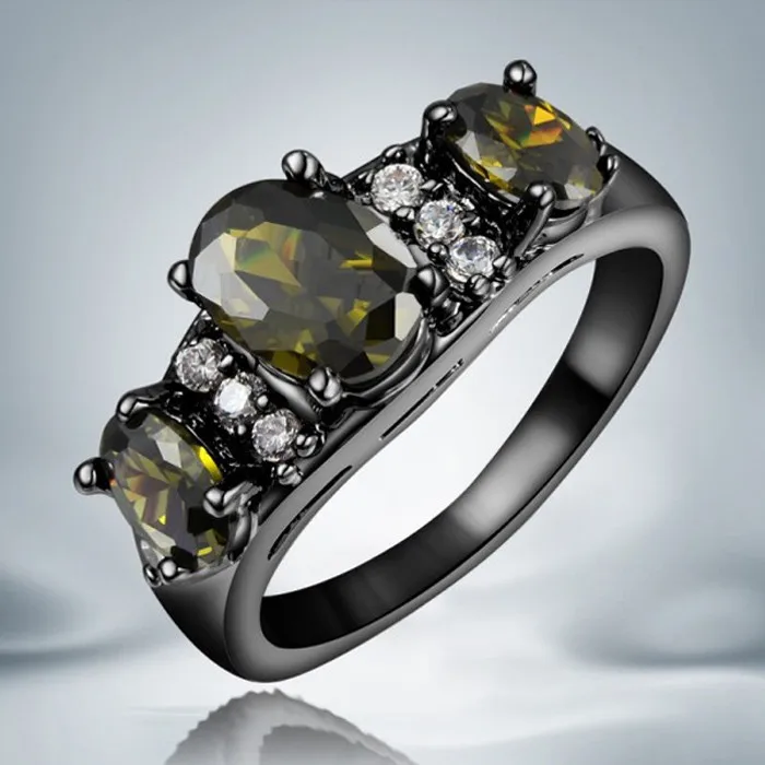 

YINHED Unique Black Gold Filled Jewelry Ring 3pcs Egg Shape Green Cubic Zirconia CZ Wedding Rings for Women ZR037
