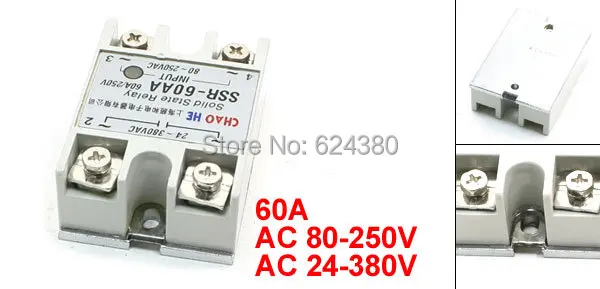 

Однофазный твердотельный релейный SSR-60 AA 60A 80-250V 24-380V