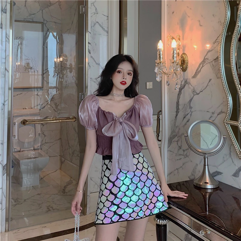 Blusas mujer de moda 2019 шикарный топ с рукавами-фонариками топы женские блузки летние
