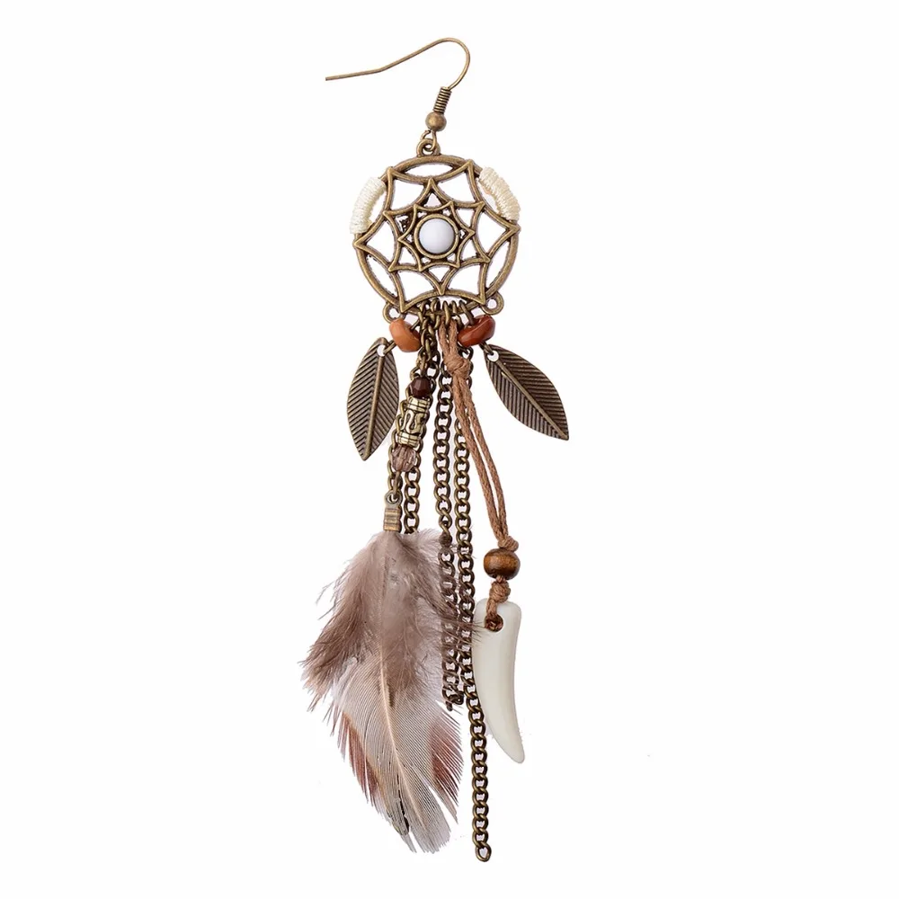 Женские модные длинные серьги-подвески с перьями богемные серьги в виде Ловца