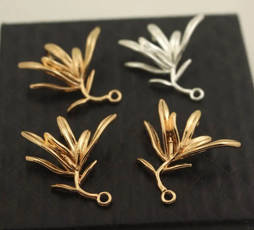 20шт латунный литой Оливковый лист дерева ветка для полуотверстия соединитель