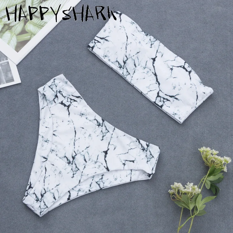 HAPPYSHARK 2019 новый купальник с мраморным принтом бандо бикини сексуальный пуш ап 2 шт.