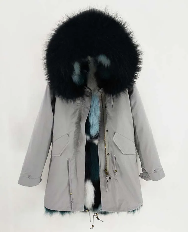 Long fox fur 13 Мао Конг натуральный мех пальто зимняя куртка женская длинная парка натуральный мех енота воротник натуральный Лисий Мех бежевый роскошный уличная - Color: Long fox fur 13