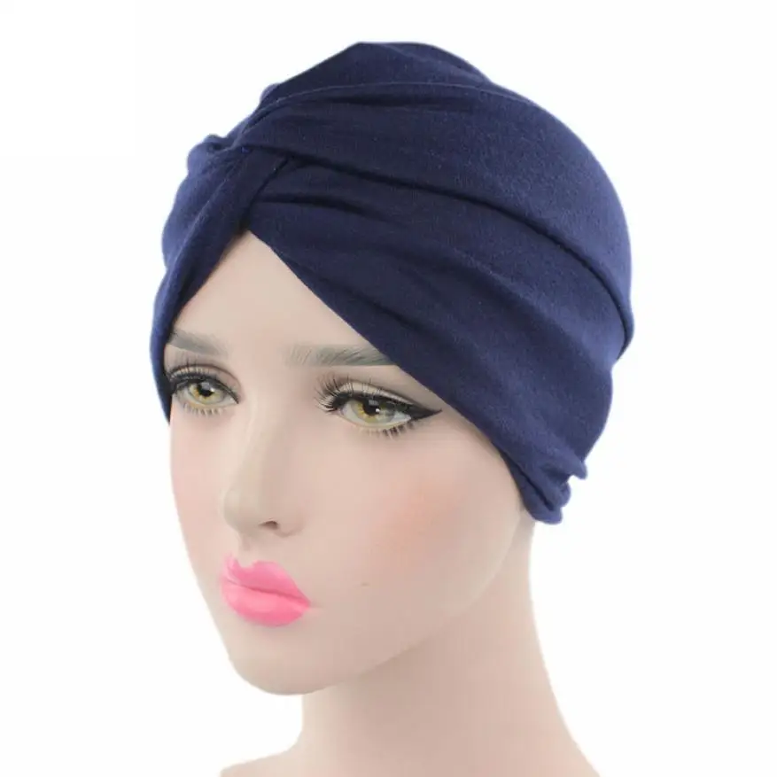 Navy Шарф рака шляпа Для женщин Beanies turban мусульманский платок мусульманские головные уборы капот chimio \ Coton женский Шапки#810 - Цвет: Navy