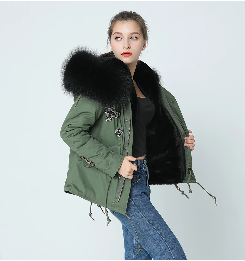 OFTBUY парка с вышивкой бриллиантами цвета хаки, зеленая зимняя куртка, пальто, женские парки, пальто с натуральным мехом енота, воротник теплый