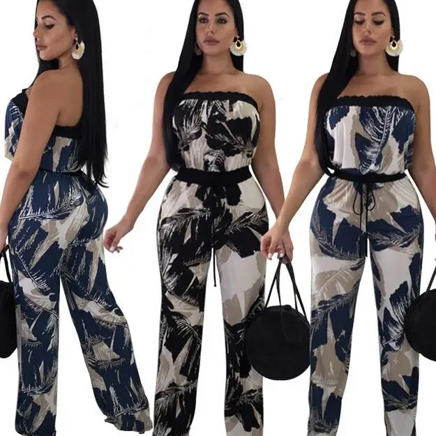 2019 печатные комбинезоны женский кожаный комбинезон без бретелек рукавов оборки