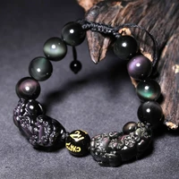 jewelry bracelet natural obsidian double pixiu rope chain beaded bracelet wealth pixiu dragon adjustment bracelets for men women
