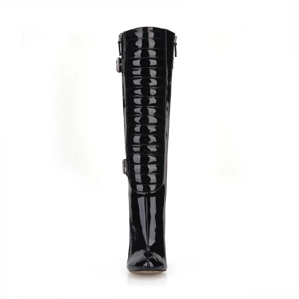 CHMILE CHAU Sexy Party Shoe Women Thin Stiletto High Heel Buckle Zipper Pleated Ladies Knee-High Boots Zapatos Mujer 0640CBT-Y5