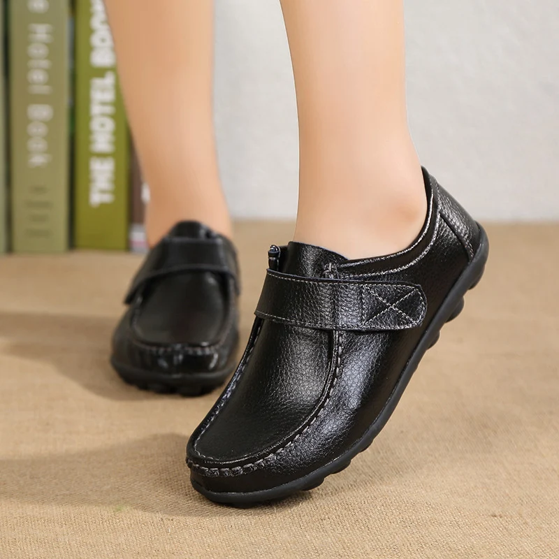 

New Genuine Leather Women Autumn Shoes Casual Ladies Loafers Fashion Moccasins Female Flats Solid Shoes Woman Large Size 35-42