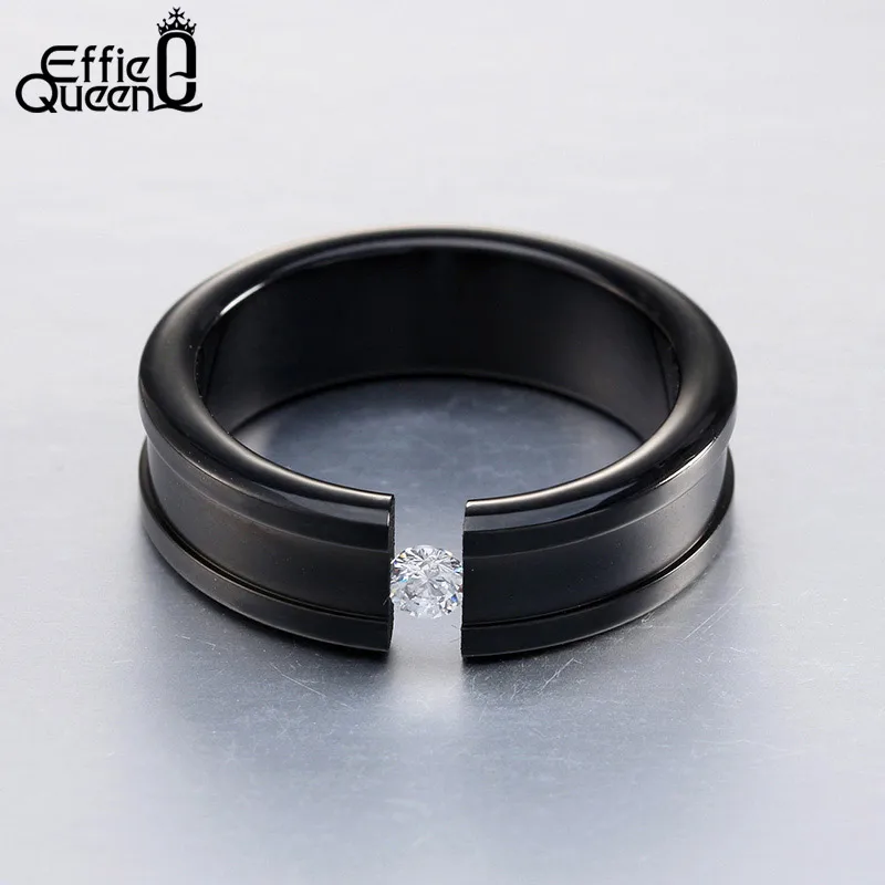 Black Color Effie queen обручальное кольцо из белого золота серебристый, черный 3 цвета на выбор Для мужчин Для женщин модные Нержавеющая сталь кольцо с цирконием, IR22 - Цвет основного камня: Black Color