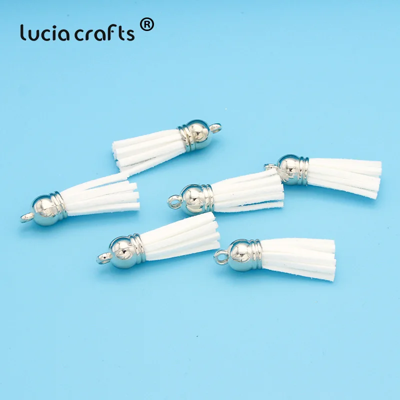 Lucia crafts 12 шт/24 шт замшевый брелок с кисточками на ремешке для мобильного телефона, ювелирные подвески, 4 см, Кожаные Кисточки с серебряными крышками I0103