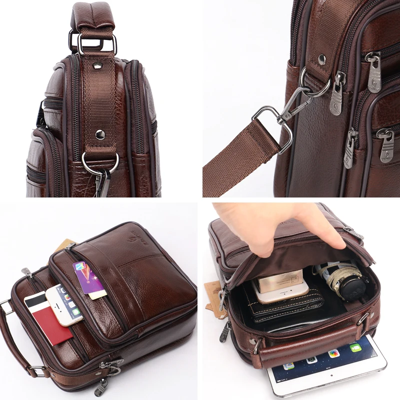 men genuine leather shoulder bag handbag Zipper Men Bags leather Fashion handbag Genuine Leather ZZNICK