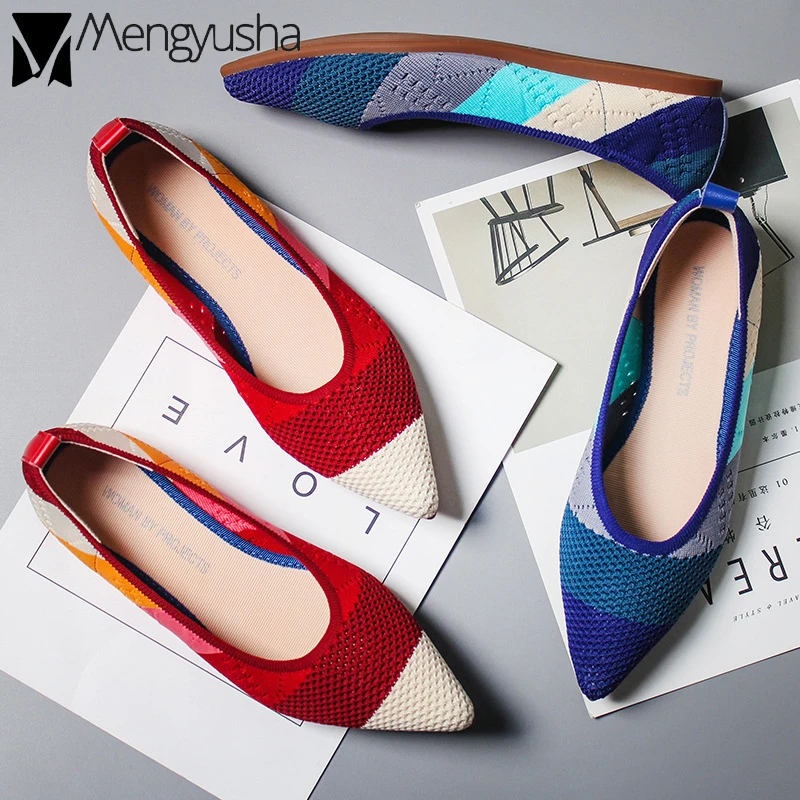 Летние дышащие эспадрильи женские остроносые разноцветные туфли лодочки для