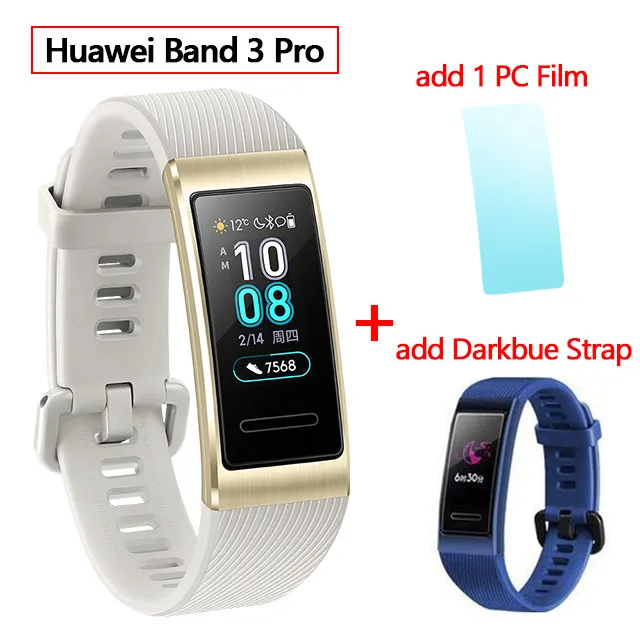 3pro Gold add Blue huawei Band 3 Pro gps Amoled 0,95 'Полноцветный Сенсорный Водонепроницаемый металлический браслет с датчиком сердечного ритма - Цвет: 3pro Gold add Blue