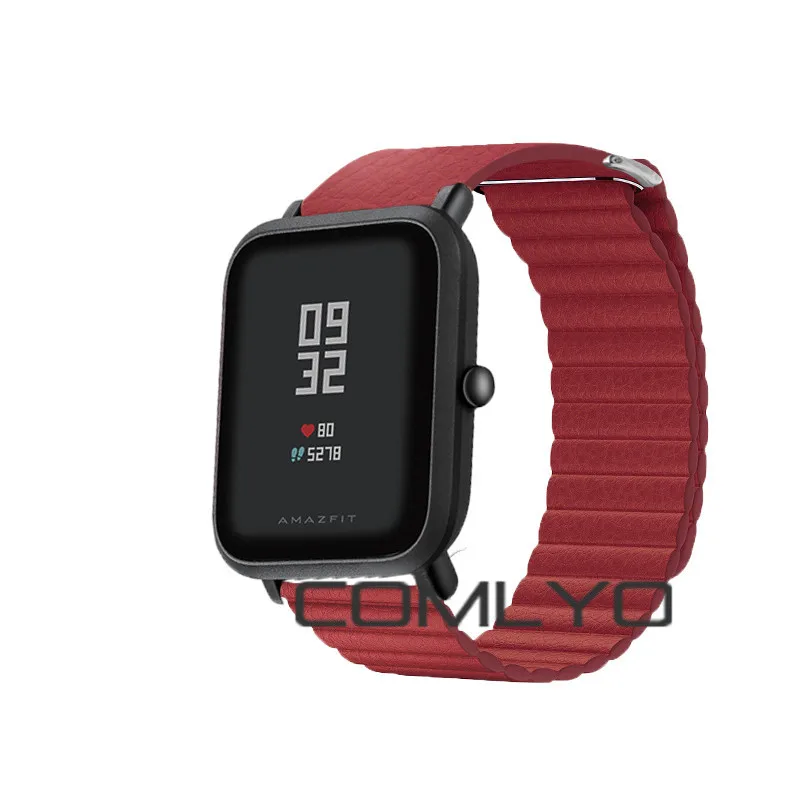 Кожаный браслет для Xiaomi huami amazfit Bip ремешок Смарт часы магнитный браслет на петле для amazfit GTS ремешок