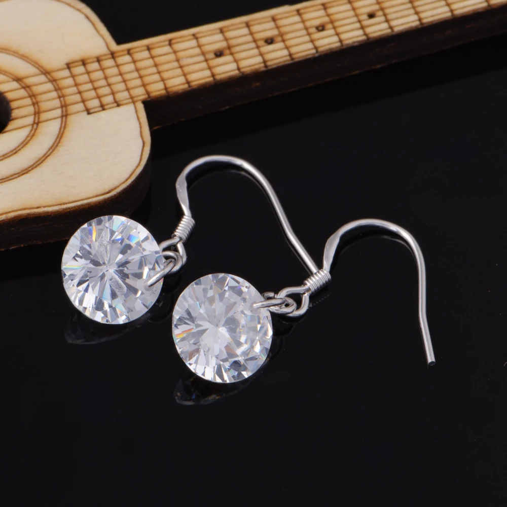 Серьги подвески серебристого цвета с фианитами класса ААА 8/9/10 мм|aaa zircon earrings|drop