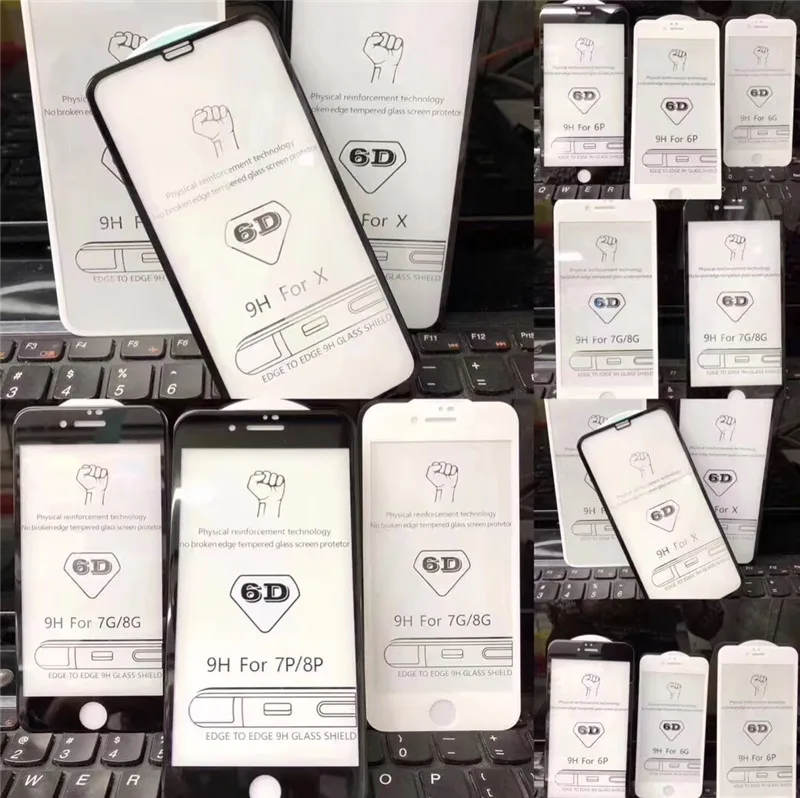 10 шт./лот 6D полное покрытие Закаленное стекло пленка для iPhone X Xs Max 6 7 8 plus Полный