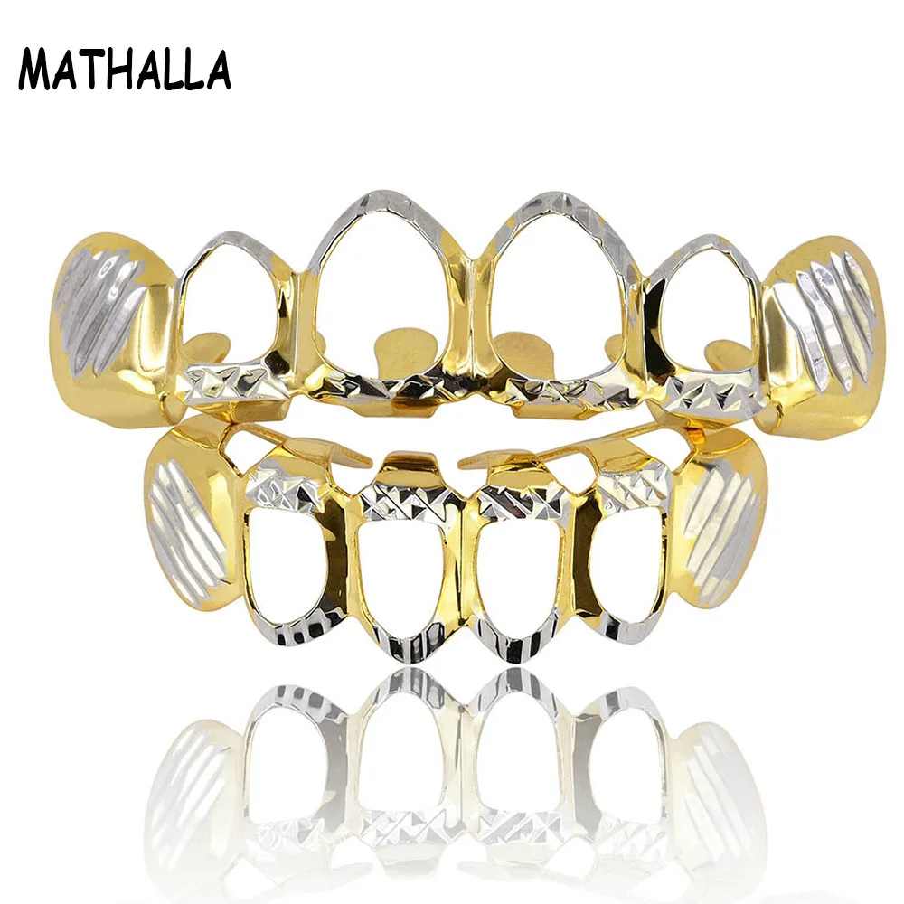 Хип-хоп ЗУБЫ Duotone Grillz процесс заготовки выдолбленные хип-хоп золотые гриллзы - Окраска металла: double color set