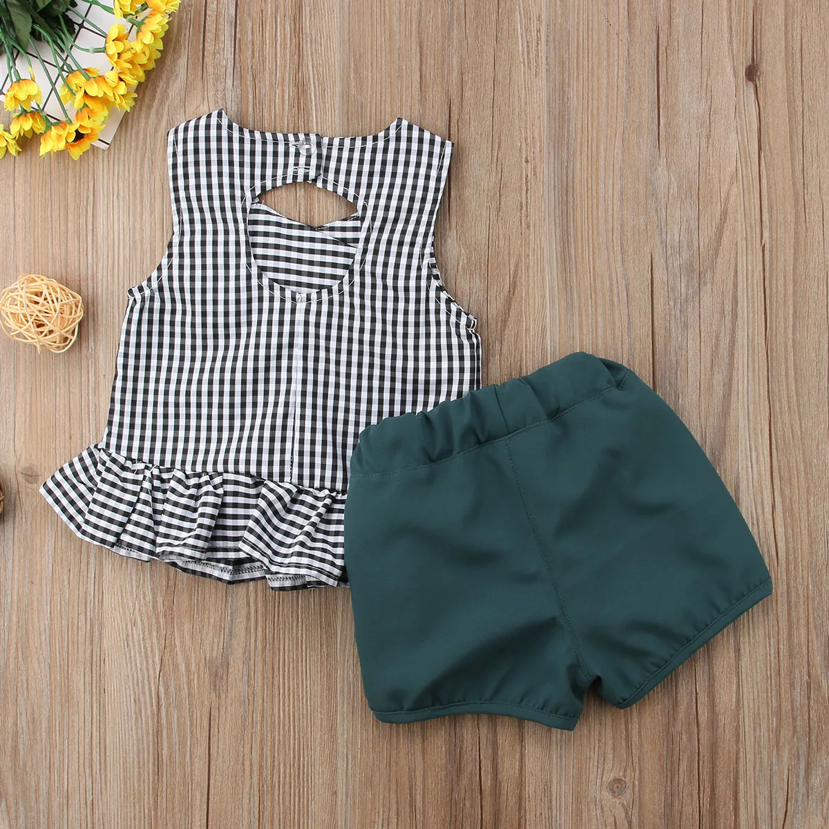 2PCS Toddler Baby Girls Plaid hollow out Tutu Shirt Tops+Shorts Pants Outfits Clothes Set | Детская одежда и обувь