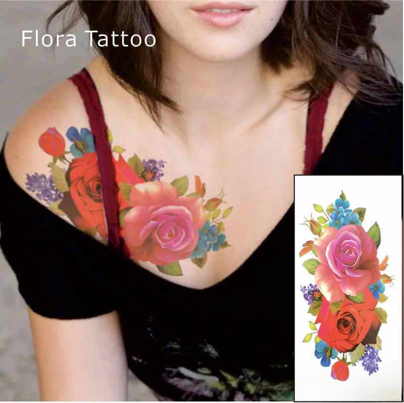 FT05 яркая Роза временная татуировка тела мечтательная Флора татуировки