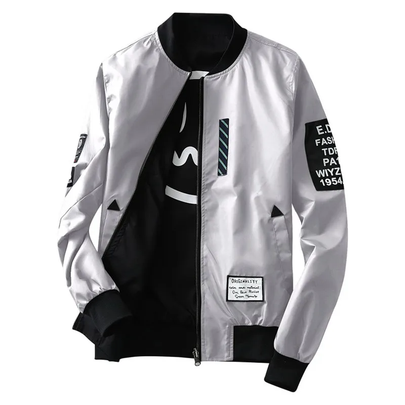 off white Новинка, кожаная куртка пилота с заплатками, белая, Двусторонняя одежда, тонкая куртка-бомбер для пилота, Мужская ветровка, куртки для мужчин - Цвет: off white