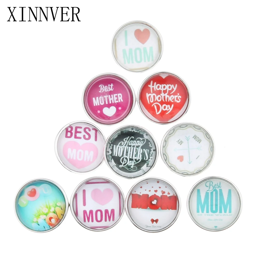 10 шт./лот смешанные стили I LOVE MOM 18 мм стеклянные кнопки ювелирное изделие
