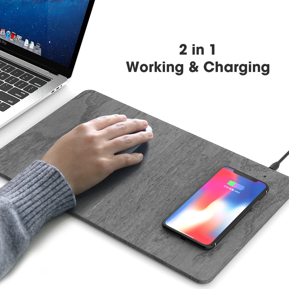 SIKAI Mobile Phone Qi Wireless Charger Charging Mouse Pad Mat for Samsung Galaxy Note 8 PU Leather Mousepad iPhone X/XS | Мобильные