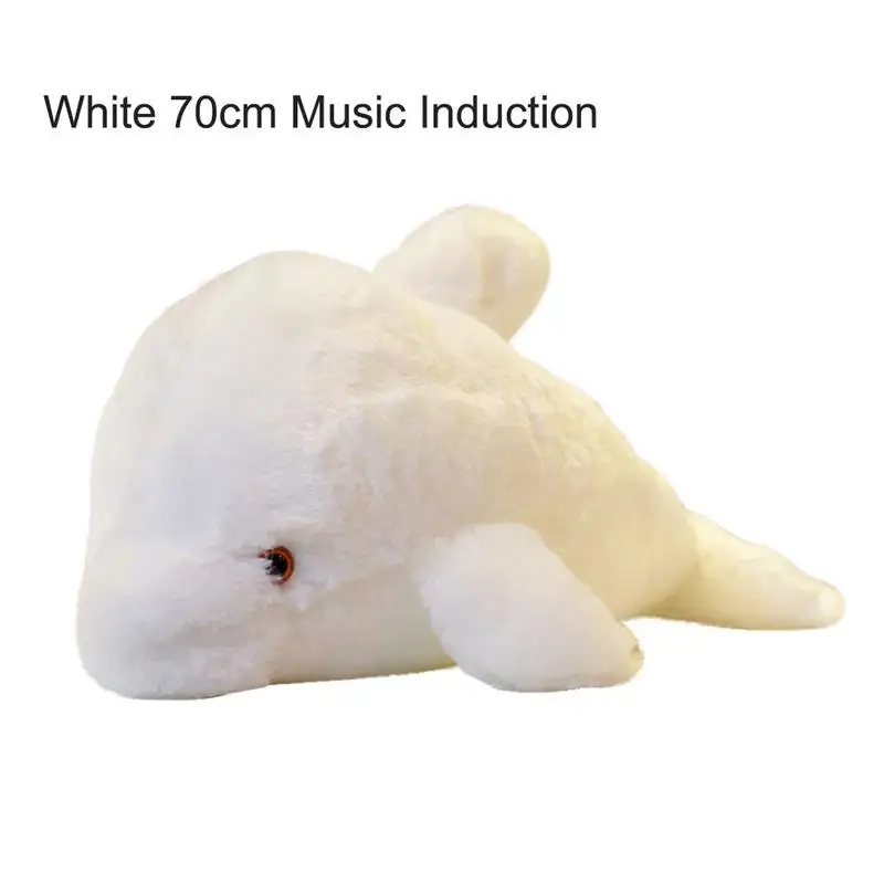 White 70cm Яркая плюшевая кукла дельфин, светящаяся плюшевая подушка с мигалкой, светодиодный подарок на день рождения - Цвет: White 70cm
