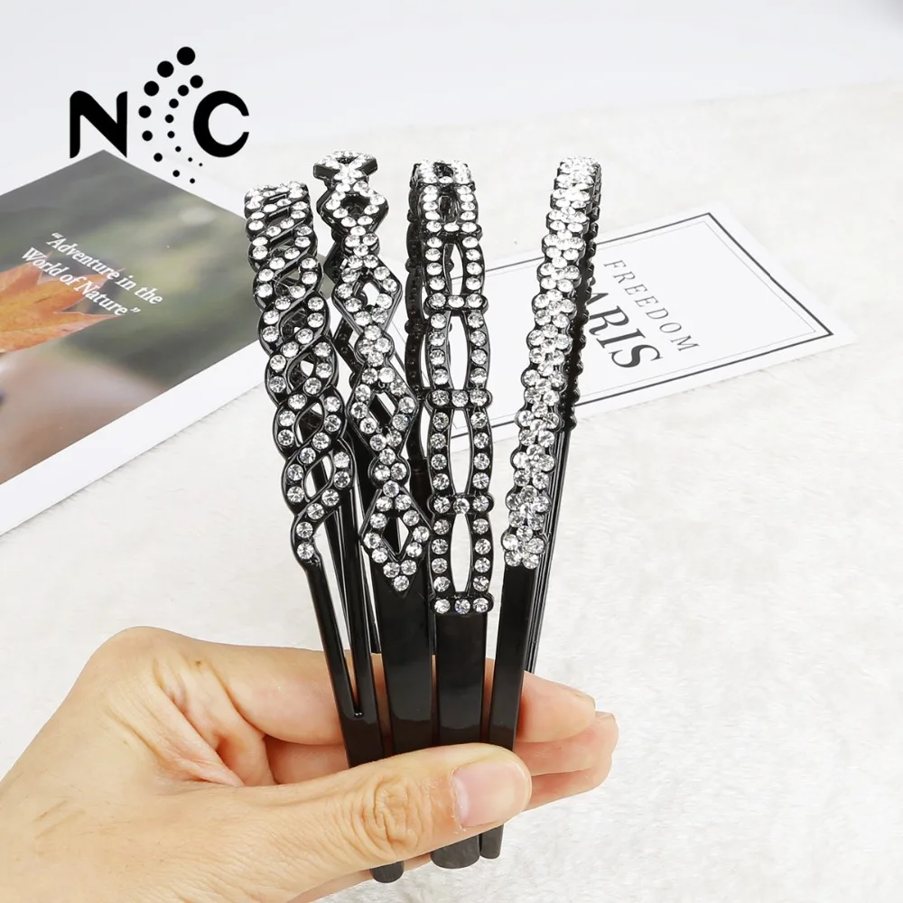 Chic Lady Elastic Plastic Rhinestone Head Chain Jewelry Headband Hairband Hair Band For Women Girls Party Accessories 1pc |