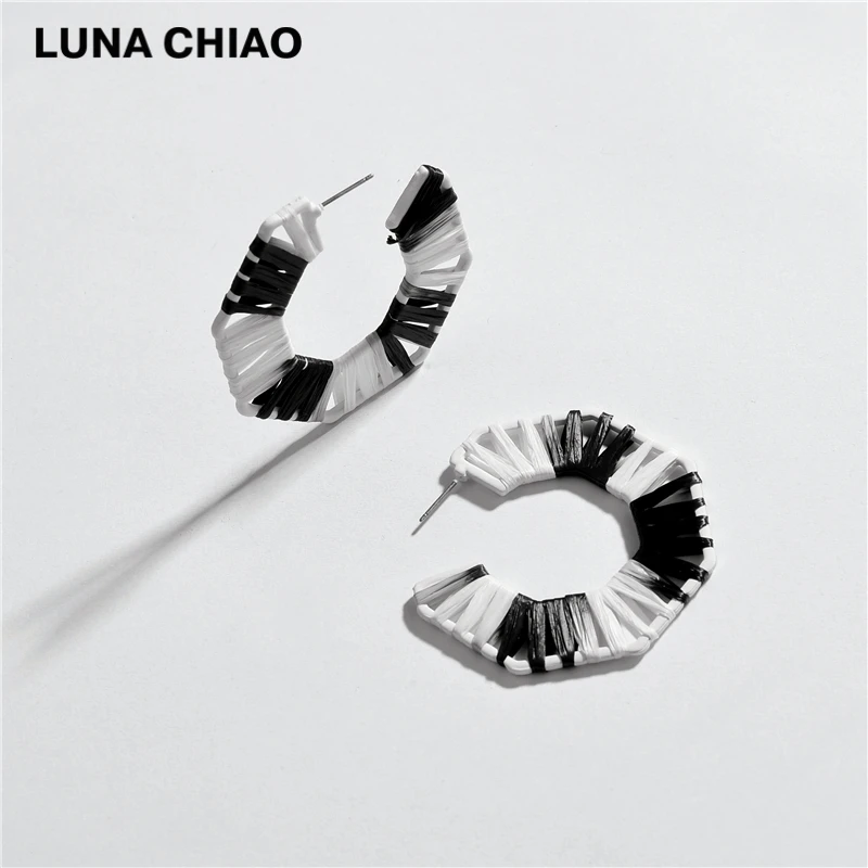 Женские украшения LUNA CHIAO Разноцветные серьги кольца из рафии и