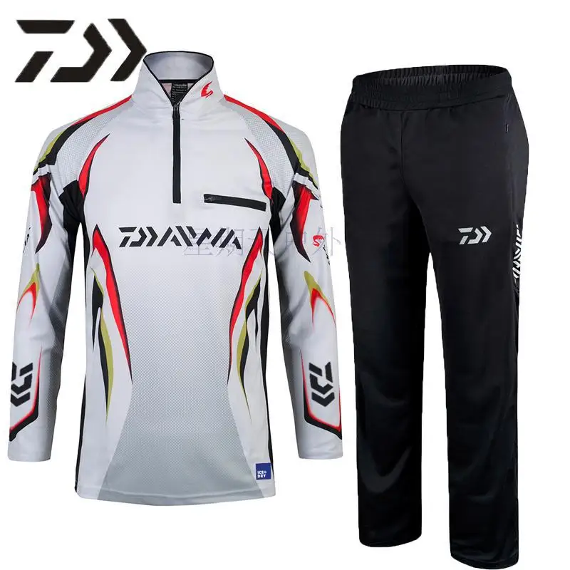 Новая летняя тонкая дышащая одежда для рыбалки Daiwa, костюм для рыбалки с длинным рукавом, рубашка с воротником-стойкой+ штаны, комплект из 2 предметов