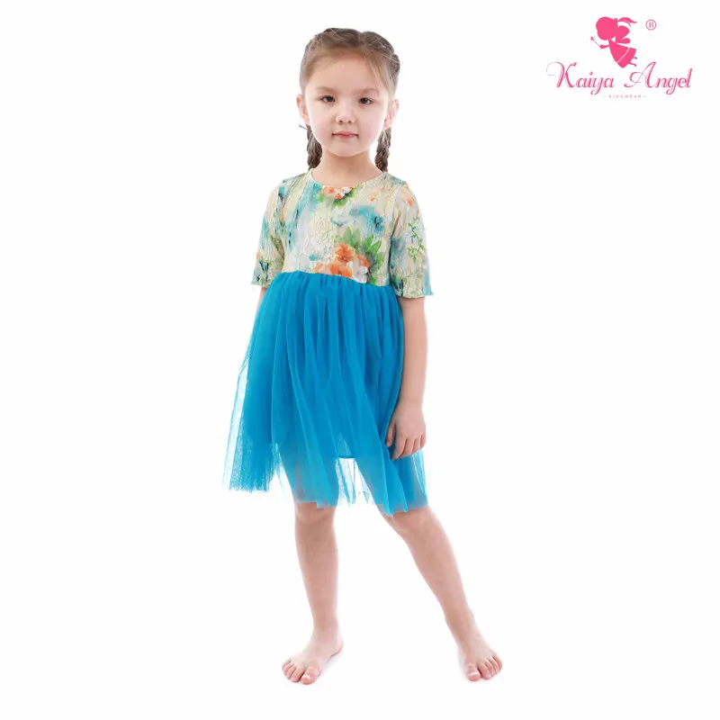 Kaiya Angel Fashion Baby Kids цветные кружевные голубые сетчатые платья для девочек дня