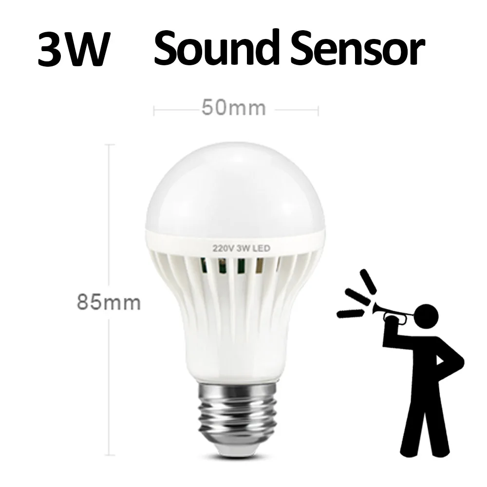 Sound Sensor 3W Сенсорный светильник s PIR сенсор светодиодный светильник с датчиком движения Ночной светильник с датчиком звука и голоса лампочка с переменным током 220 В светильник для лестницы и балкона ing - Испускаемый цвет: Sound Sensor 3W