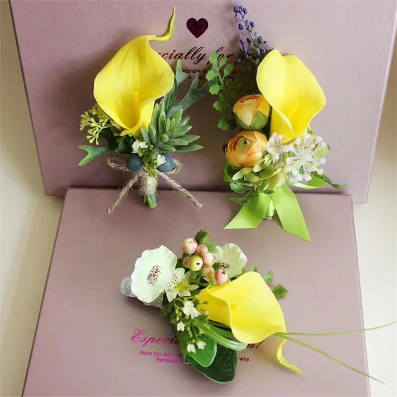 Желтая Калла цветок лилии планшетофон свадебный мужской костюм Мужская