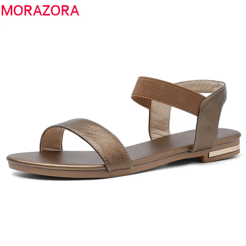 MORAZORA/2019 г. Новые мягкие кожаные туфли женские босоножки без шнуровки Летняя обувь