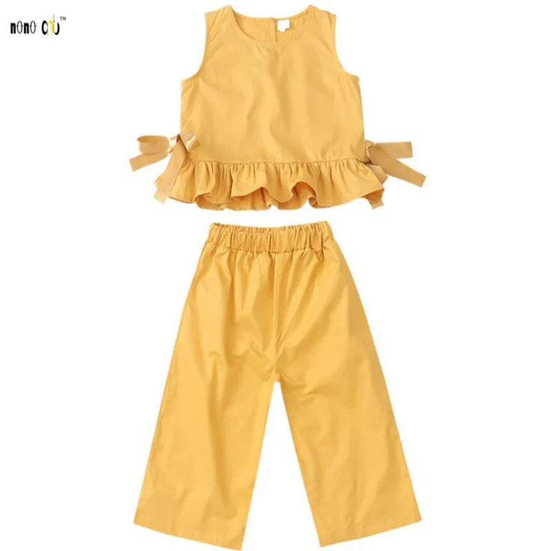 Комплект одежды для девочек-подростков из 2 предметов: Топ и широкие штаны