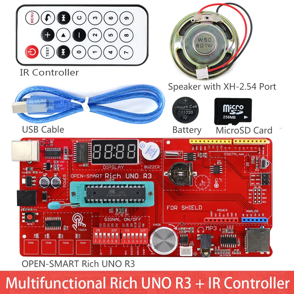 Богатый UNO R3 Atmega328P макетный модуль датчика стартовый комплект для Arduino с IO Shield MP3 DS1307 RTC датчик температуры