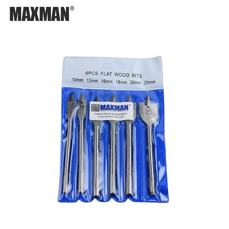 

6pcs/set 25mm Flat Drill Long High-carbon Steel Wood Flat Drill Set Woodworking Spade Drill Bits Durable Woodworking Tool Sets