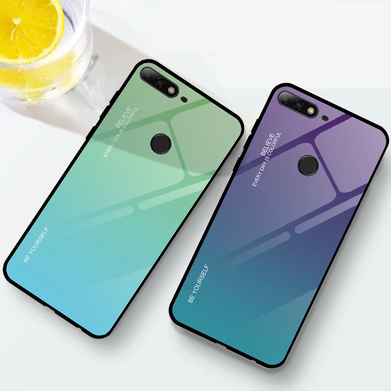Стеклянный чехол с градиентом для Huawei Y7 Y6 Pro Y9 Prime 2019 2018 чехлы телефонов Honor 7A 7C 5 45 |