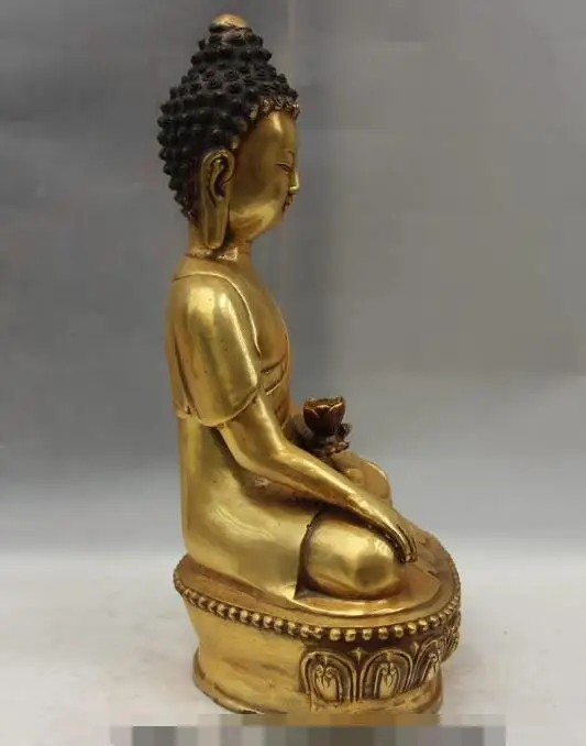 

Free shipping S03481 12 Tibet Buddhism Bronze Copper Lotus Sakyamuni Rulai Tathagata Buddha Statue