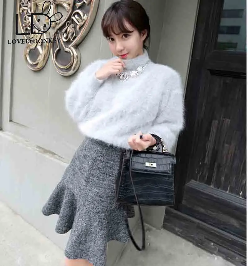 LOVELYDONKEY mink cashmere sweater women pure pullovers knitted Customized color big size free shipping M258 | Женская одежда