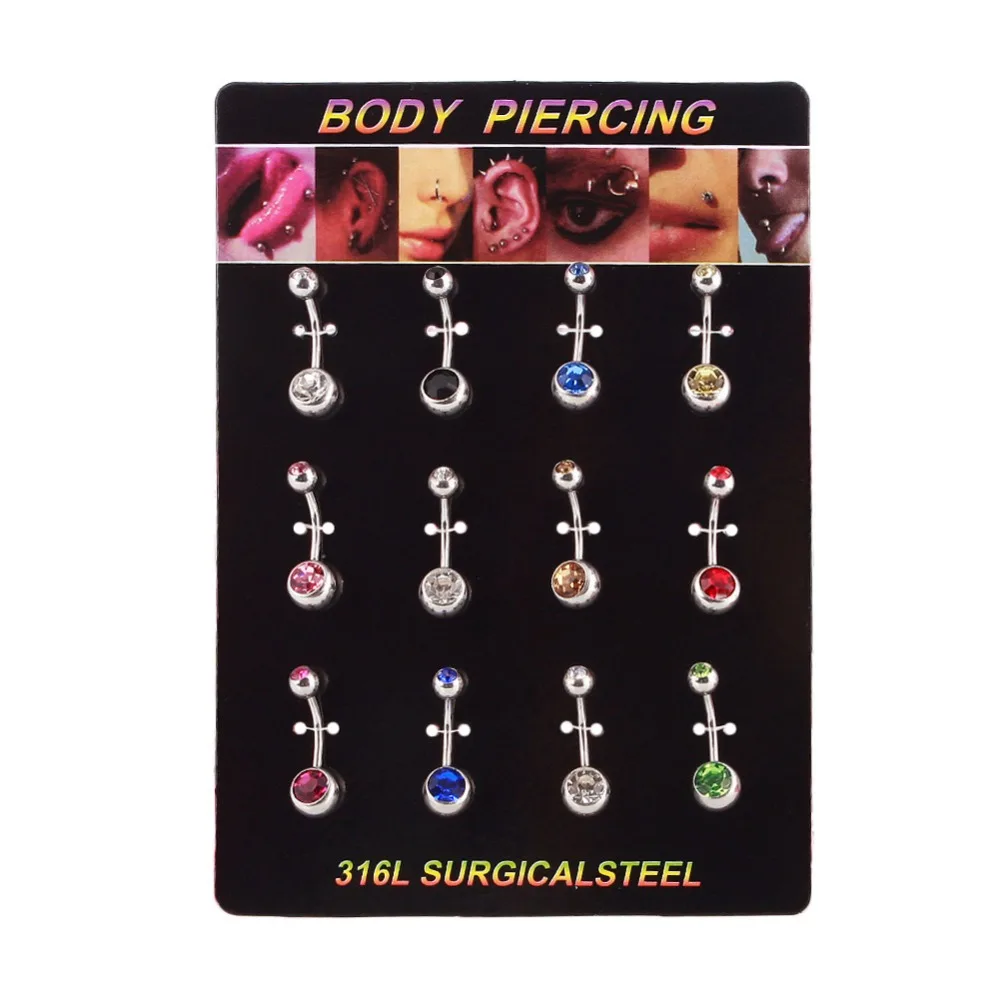 12 шт./компл. хирургическая нержавеющая сталь Кристалл пупка кольцо Штанга
