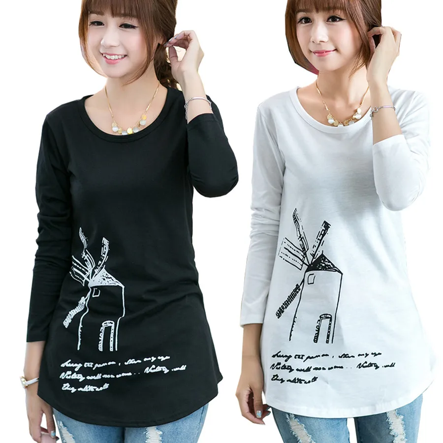Женская футболка с длинным рукавом хлопковая Футболка милым мультипликационным