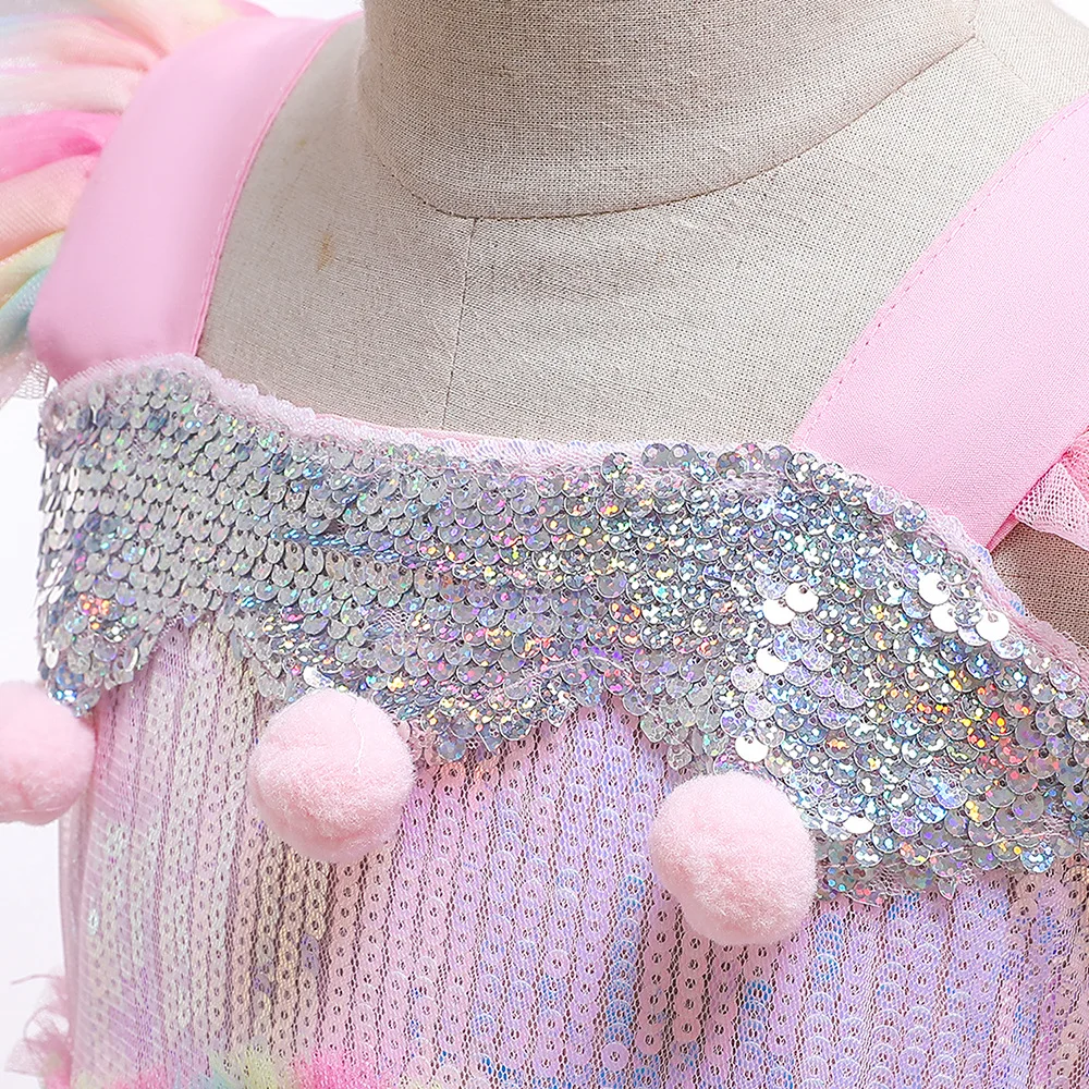 Длинное платье-пачка с блестками и помпоном для девочек-подростков | Детская