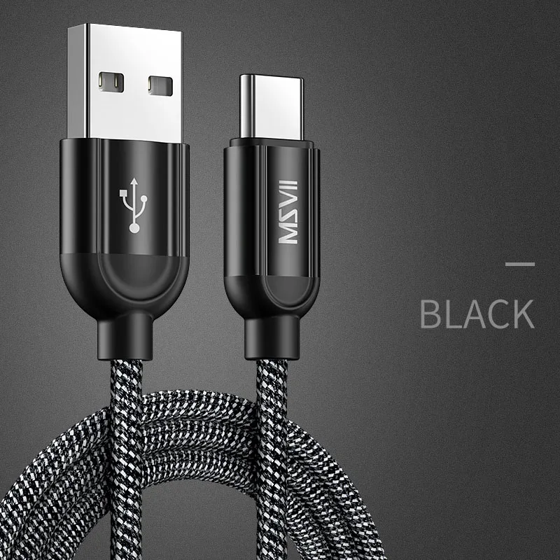 Black Type C Cable MSVII usb type-C кабель 5 в 2,4 А Быстрая зарядка usb type-c кабель для samsung Реверсивный мобильный телефон кабели для Xiaomi huawei USB C - Цвет: Black Type C Cable