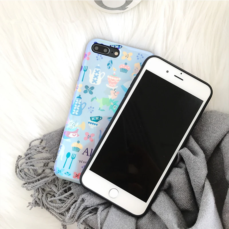 Милый Мультфильм Алиса в стране чудес синий луч чехол для iPhone X 7 Plus 8 plus мультфильм